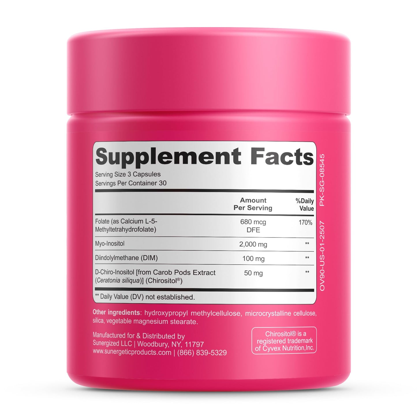 USA sourced Sunergetic Myo and D Chiro Inositol bottle on counter