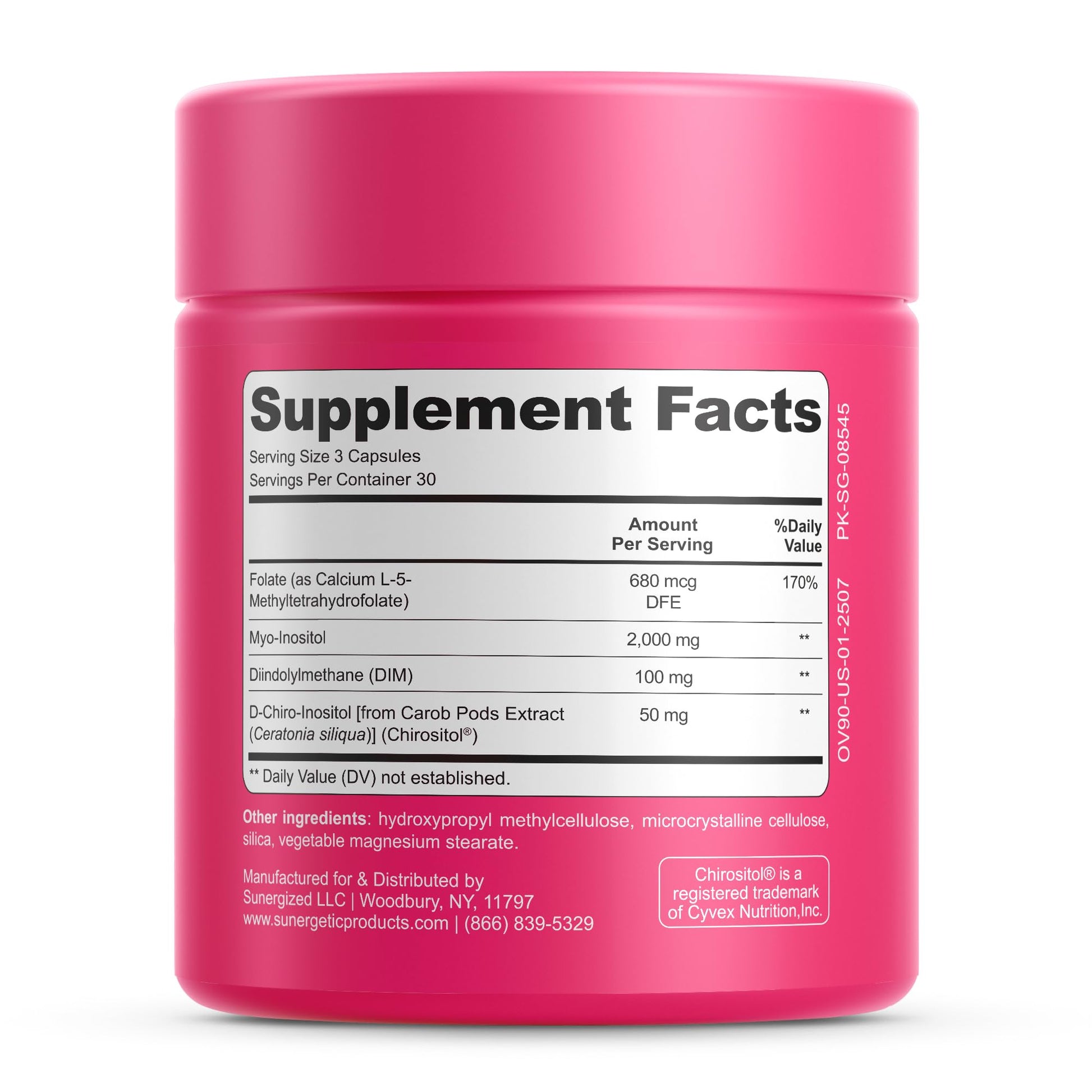 USA sourced Sunergetic Myo and D Chiro Inositol bottle on counter