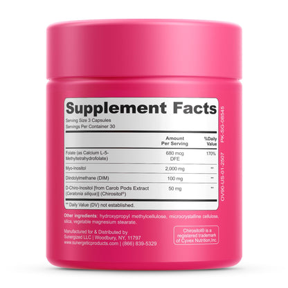 USA sourced Sunergetic Myo and D Chiro Inositol bottle on counter