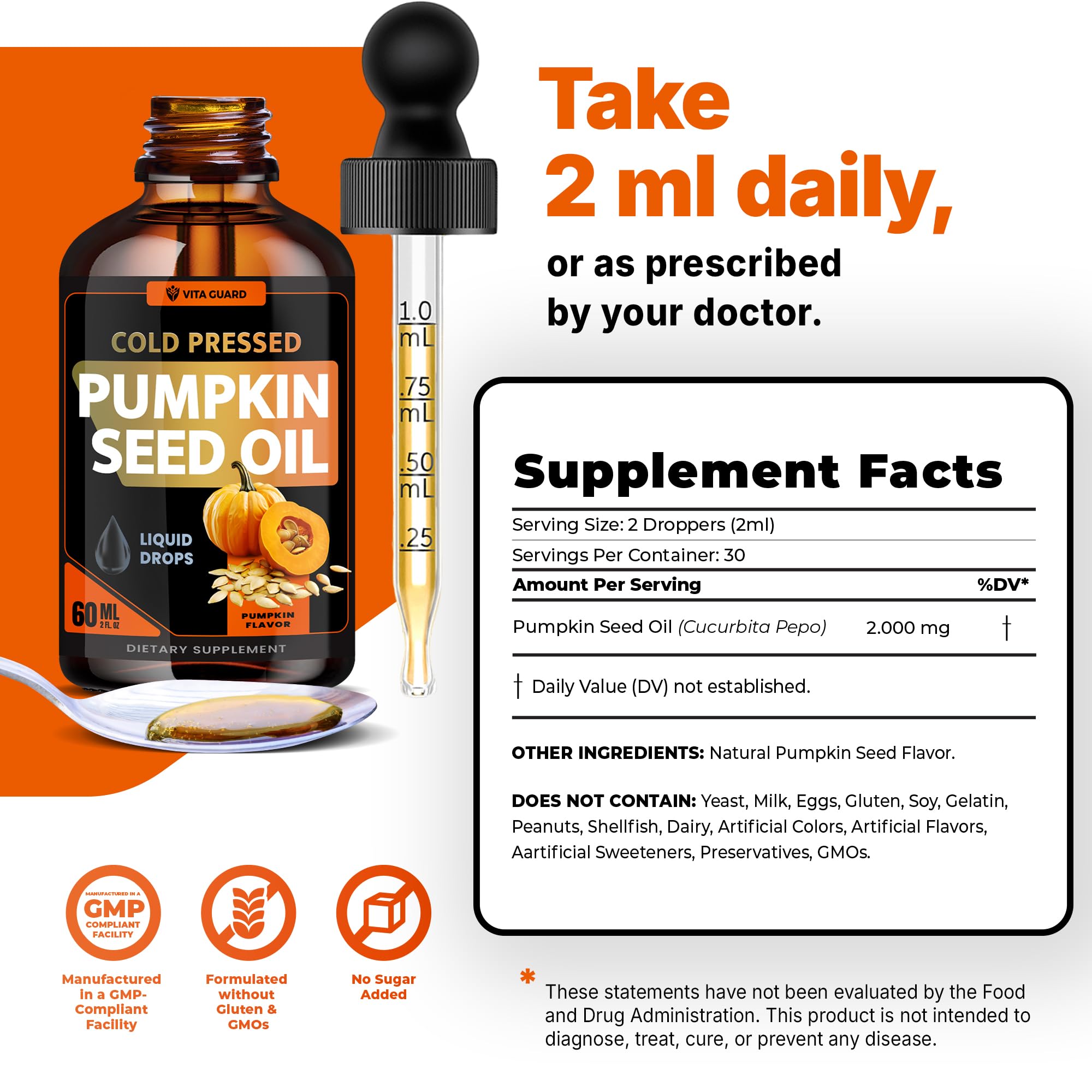 Vita Guard pumpkin seed oil bottle showing 2000mg supplement facts