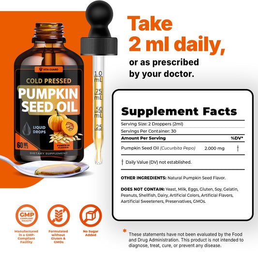 Vita Guard pumpkin seed oil bottle showing 2000mg supplement facts