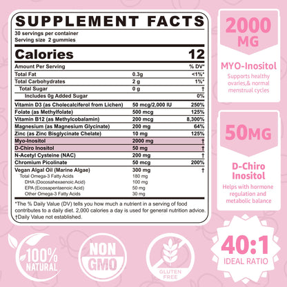 Neviss sugar free inositol gummies showing peach flavor and ingredient list label