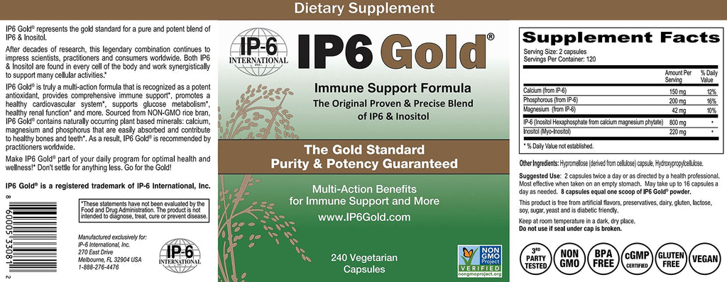 Close up of IP6 Gold vegetarian capsule packaging