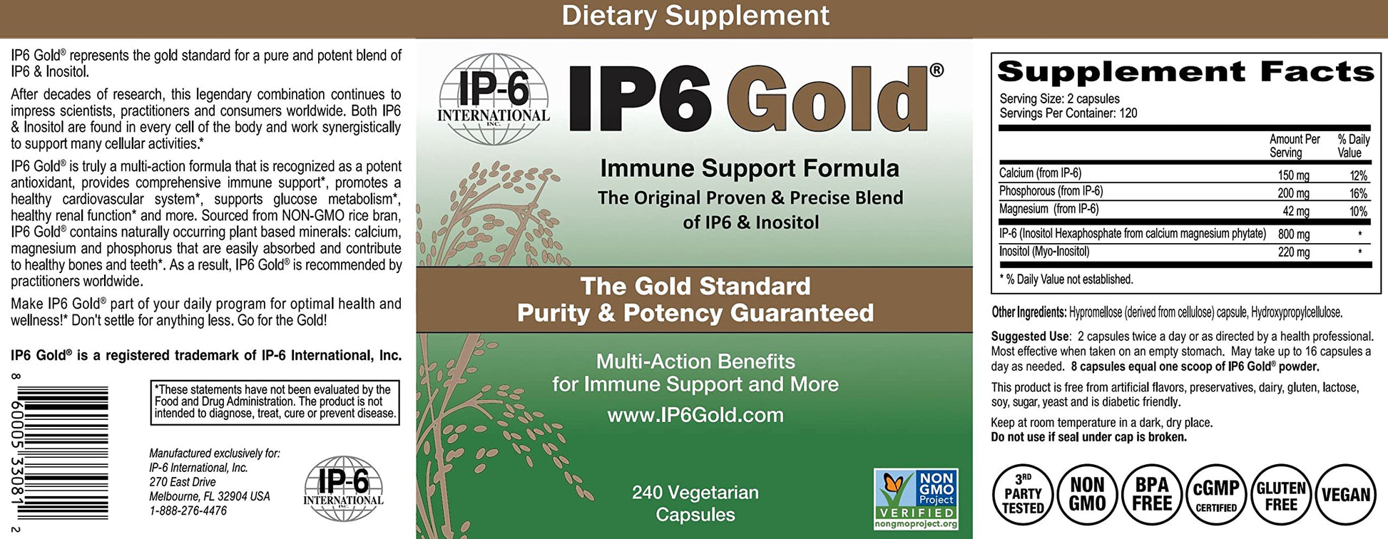 Close up of IP6 Gold vegetarian capsule packaging