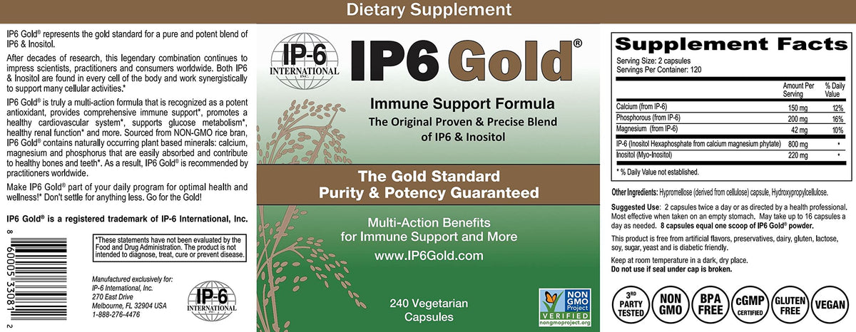 Close up of IP6 Gold vegetarian capsule packaging