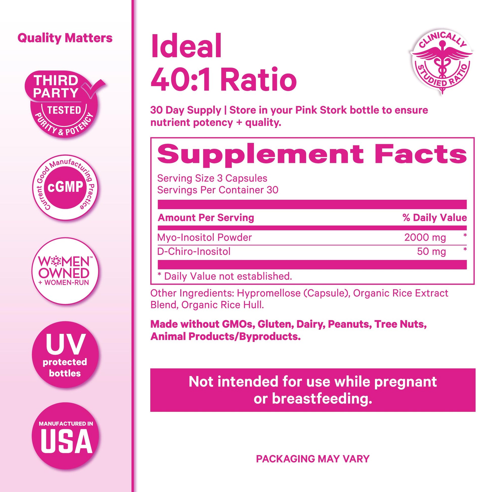 Pink Stork dietary supplement bottle showcasing premium USA sourced formulation.