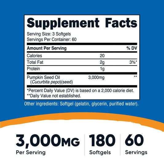 Nutricost Pumpkin Seed Oil supplement facts label