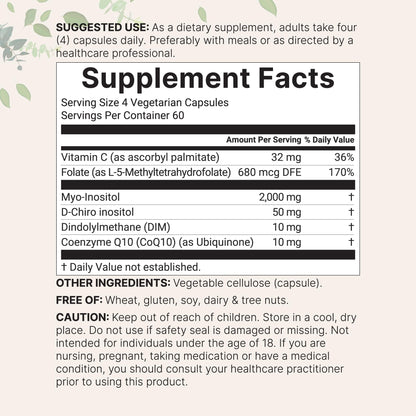 Micro Ingredients Myo and D-Chiro Inositol supplement bottle displaying the 40 to 1 ratio indicator.