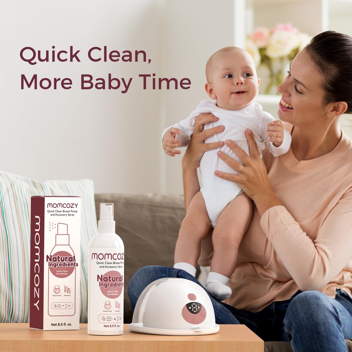 Natural ingredients in Momcozy breast pump cleaning spray
