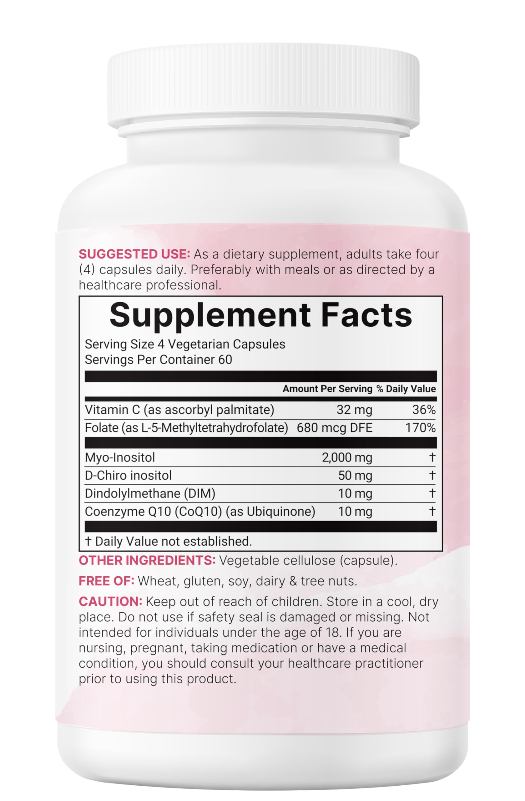 Side view of Micro Ingredients 240 capsule bottle detailing the sixty day supply instructions.
