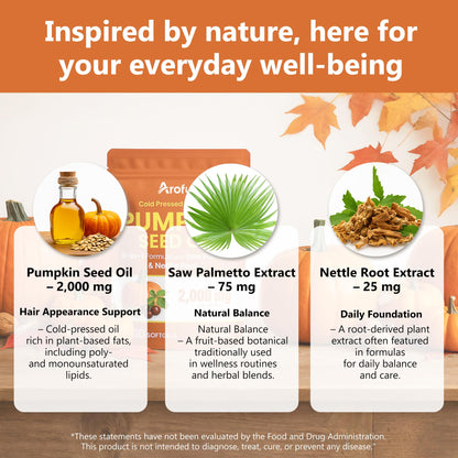 Back label of Arofum Pumpkin Seed Oil bottle with ingredients