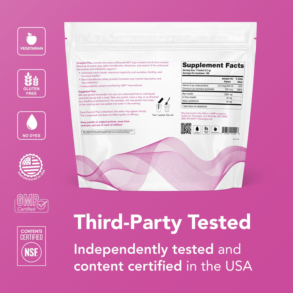 Theralogix Ovasitol Plus unflavored powder supplement packaging back view