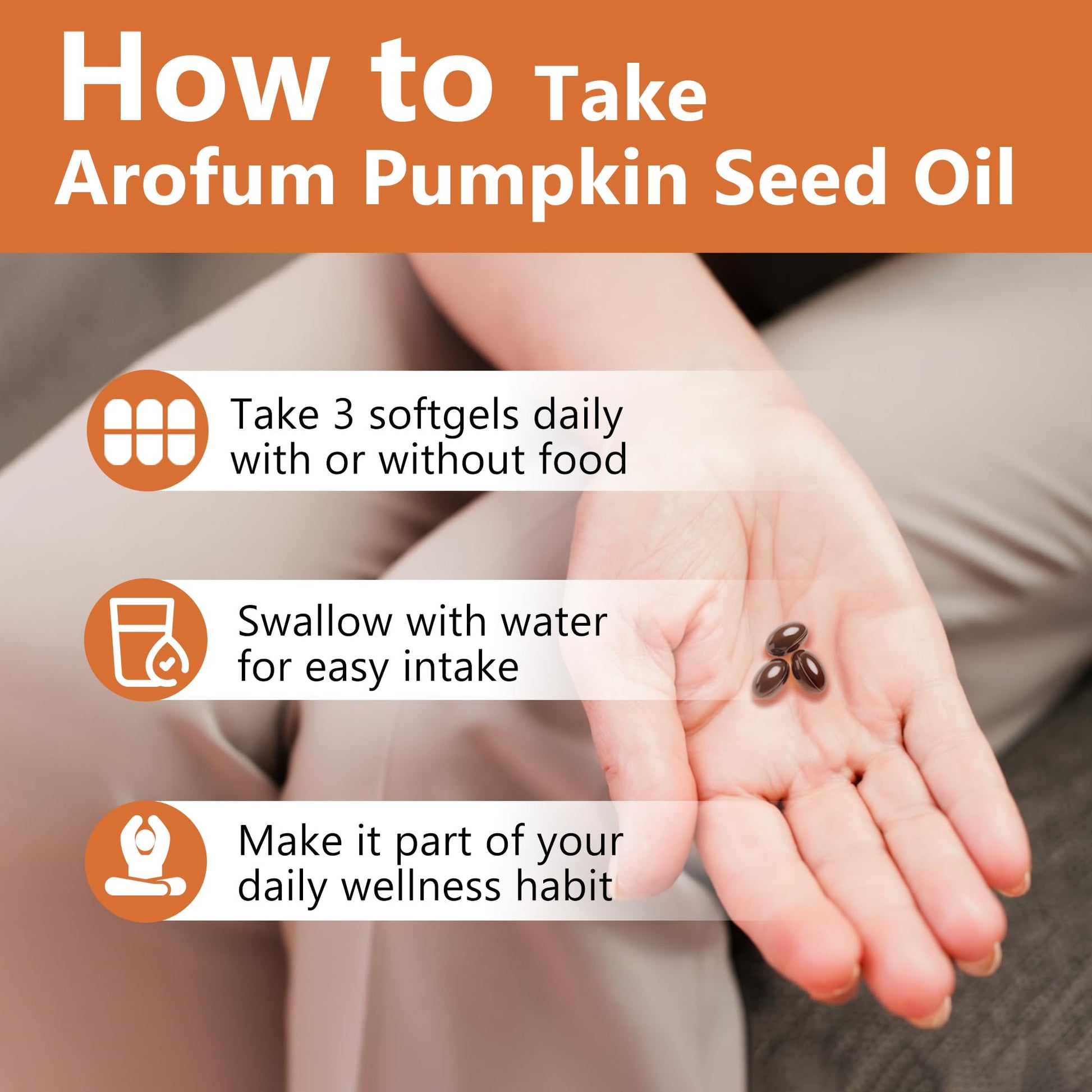 Side view of Arofum Pumpkin Seed Oil supplement bottle
