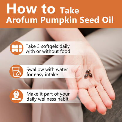 Side view of Arofum Pumpkin Seed Oil supplement bottle