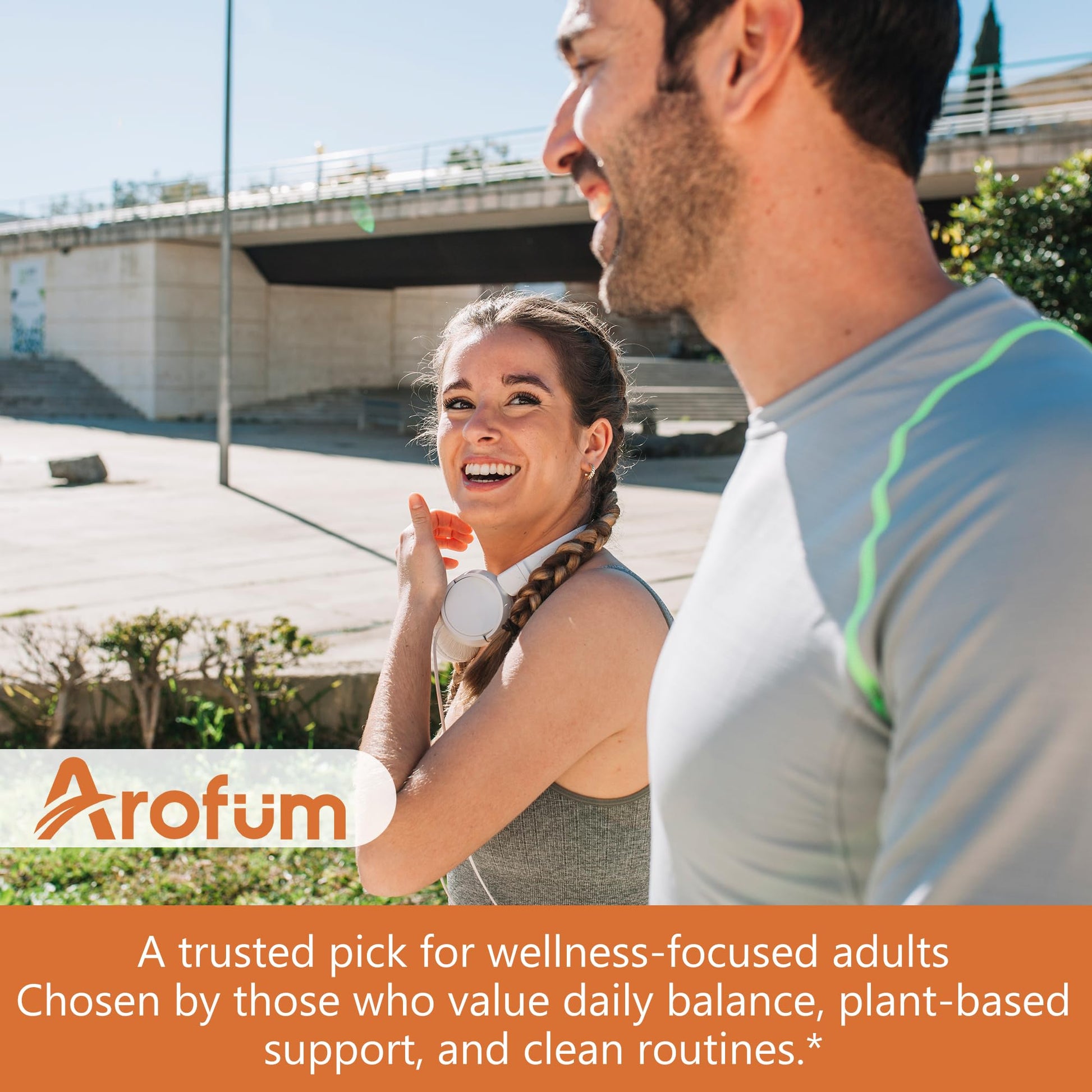 Professional studio shot of Arofum prostate and hair health supplement