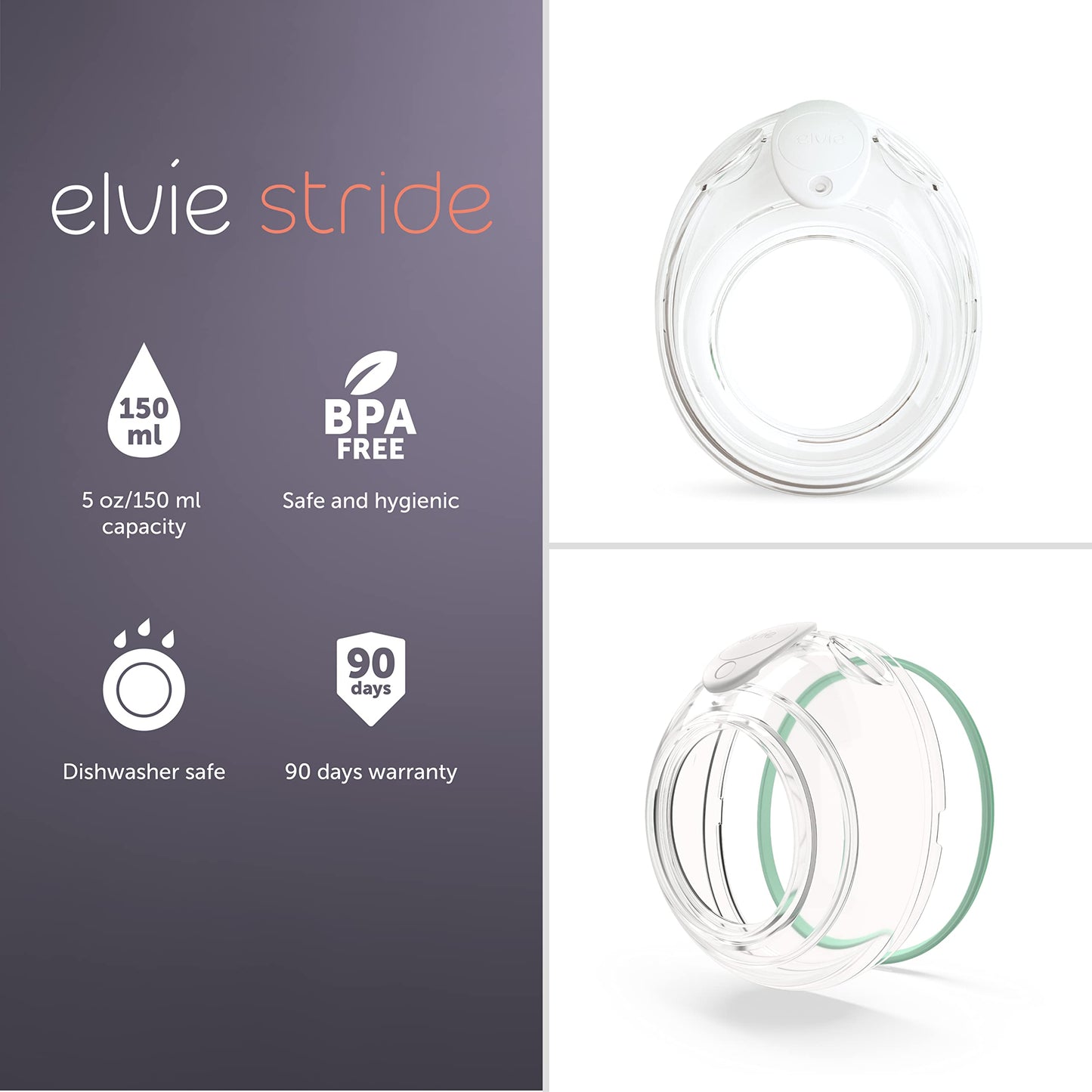 Two pack Elvie Stride breast pump cups accessories