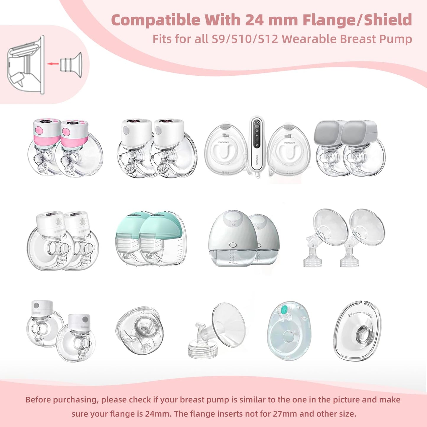 Silicone breast pump insert size comparison