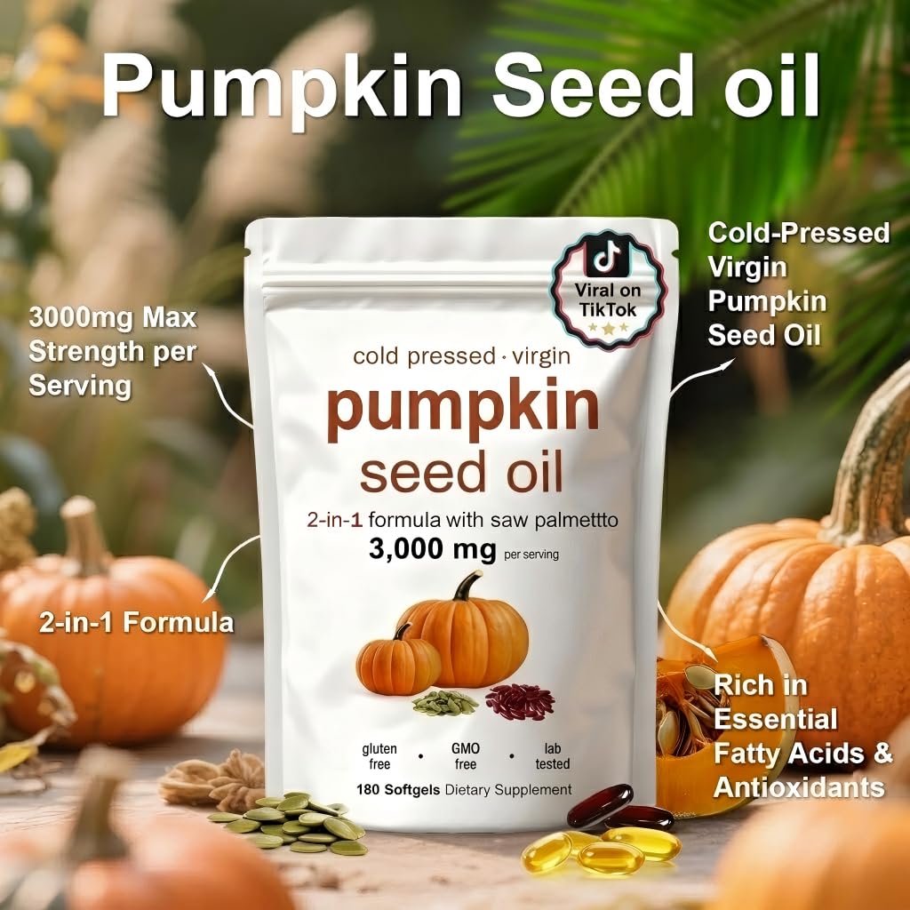 Generic Pumpkin Seed Oil supplement label highlighting 3000 mg dosage