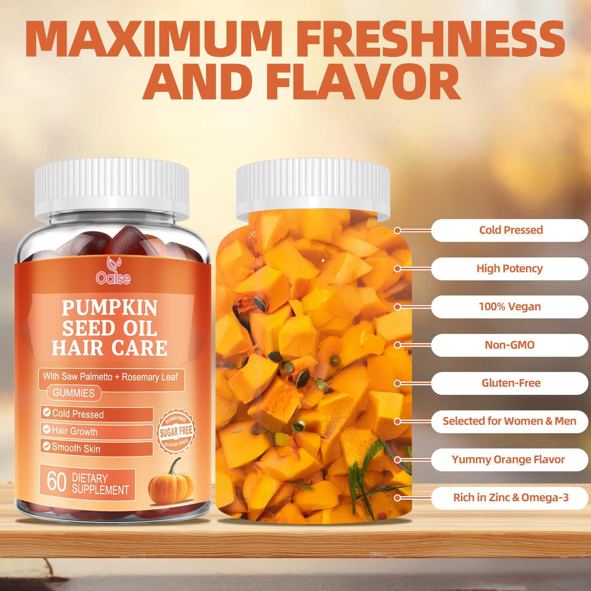 Oalse pumpkin seed oil gummies container showing daily serving size