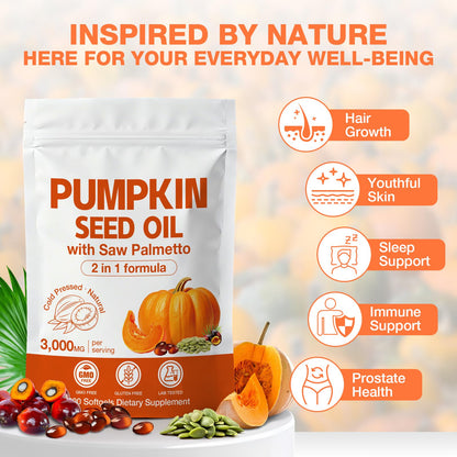 Close up of cold pressed pumpkin seed oil softgels for prostate health