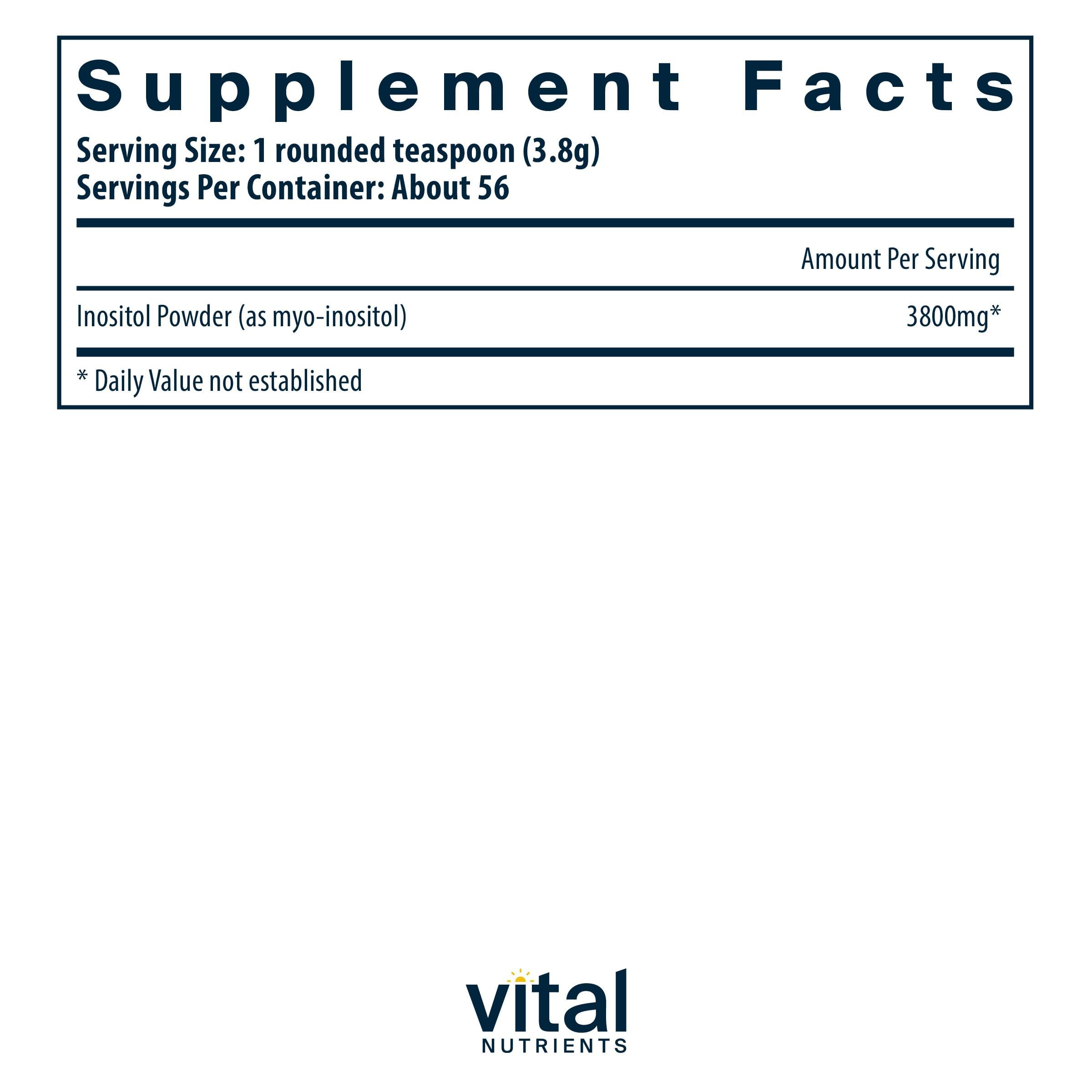 Vital Nutrients Inositol Powder supplement facts label