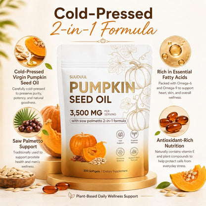 Suuduul pumpkin seed oil and saw palmetto ingredient list on pouch
