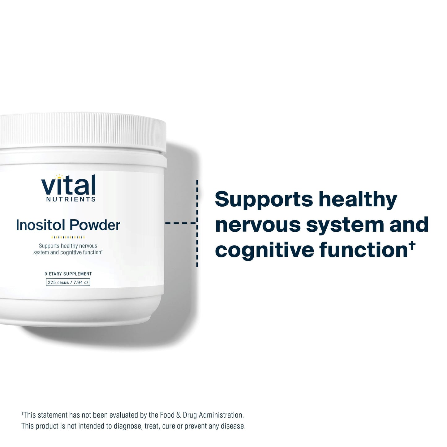 Vital Nutrients Inositol Powder 225g container side profile