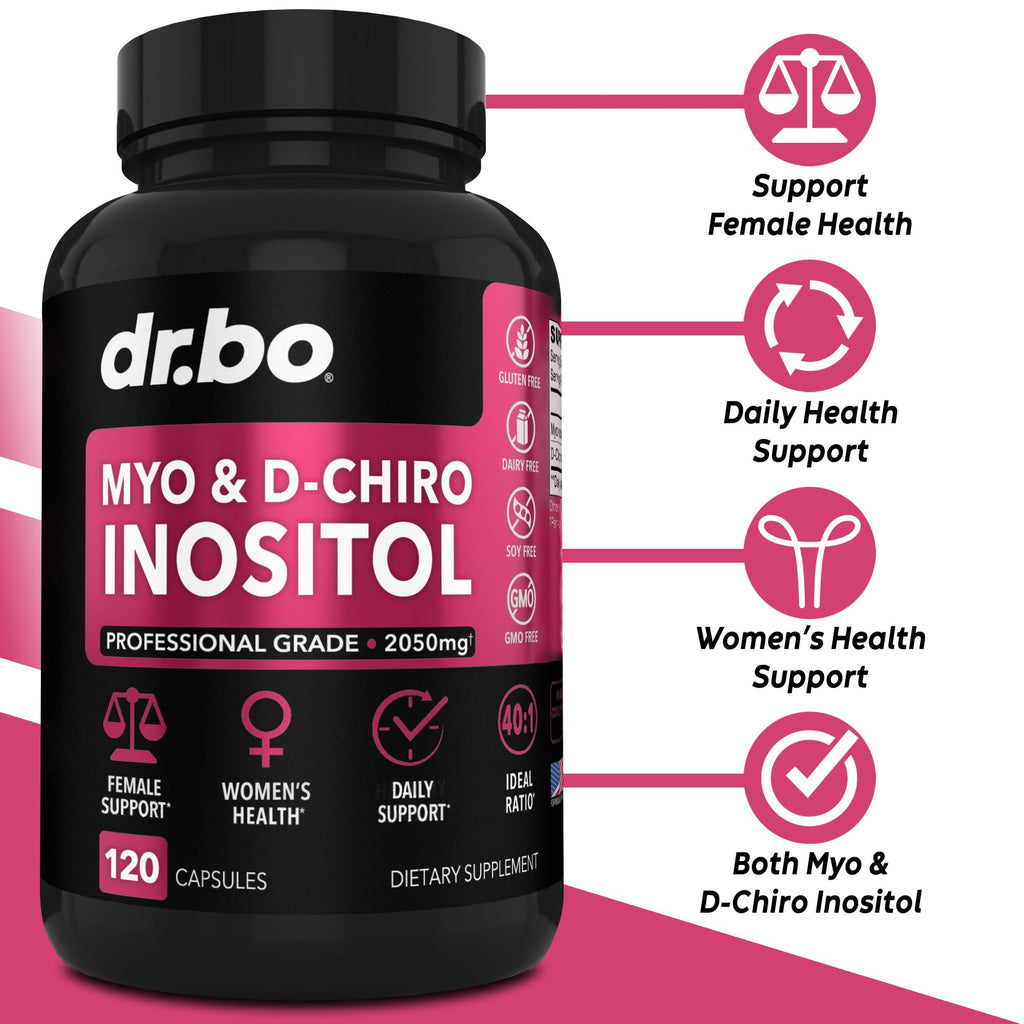 Dr Bo Myo and D Chiro Inositol 120 capsules nutritional facts label side view