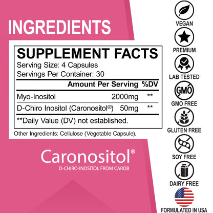 Gluten free and non GMO Dr Bo Inositol capsules clean label view