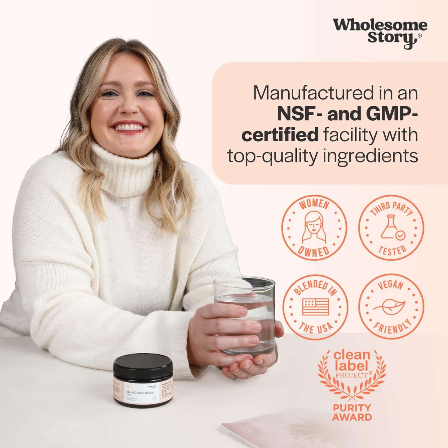 Wholesome Story Myo Inositol powder ingredient quality certification seal