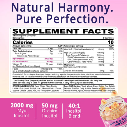 Neviss sugar free inositol gummies showing 40 to 1 optimal ratio ingredient facts label
