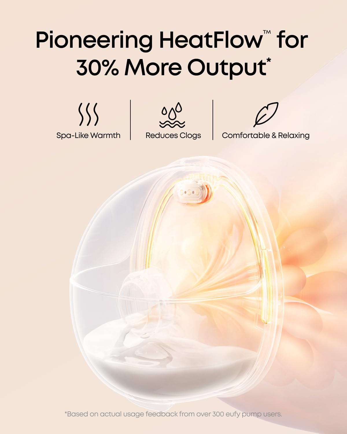 Eufy E20 wearable breast pump showing HeatFlow technology