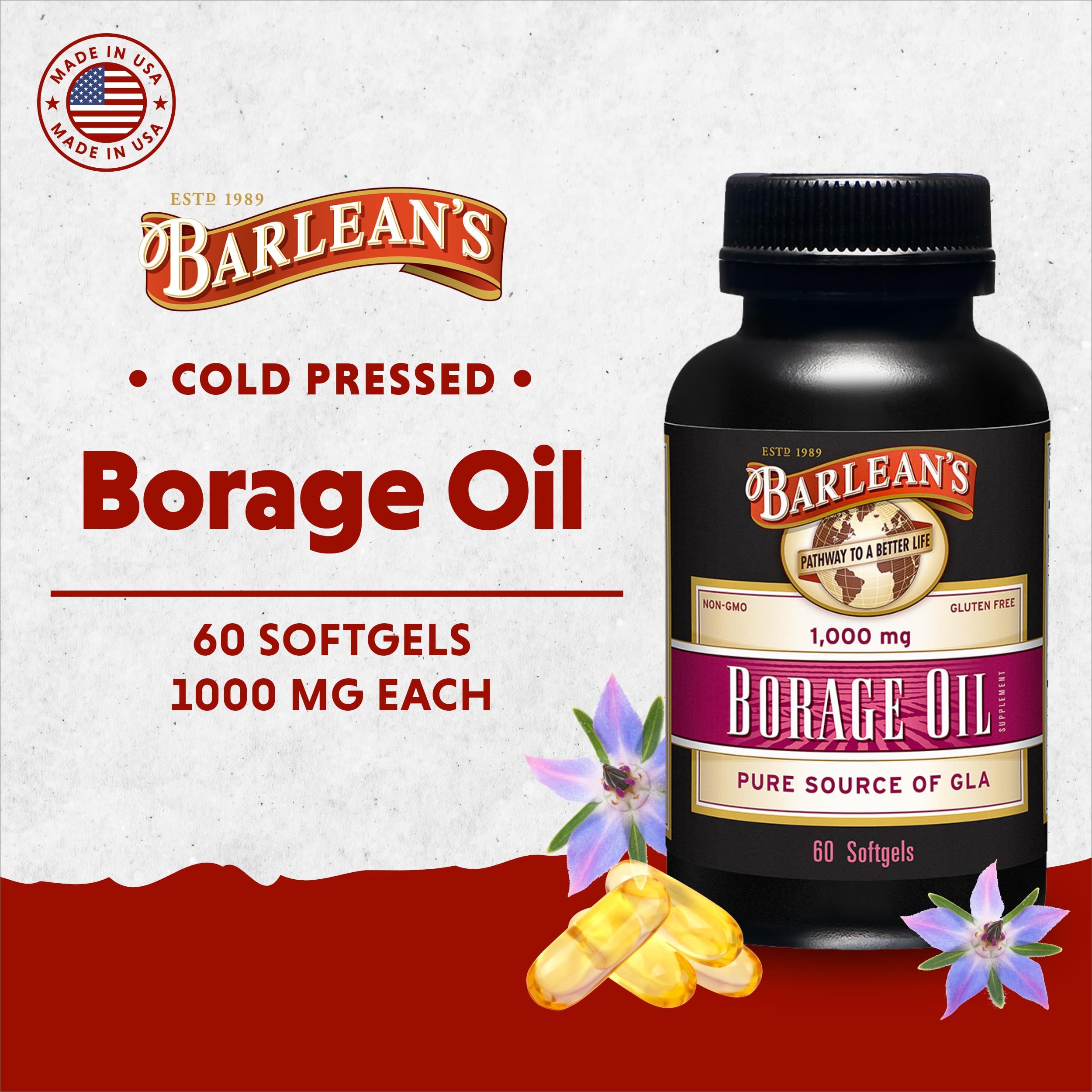 Barlean's Borage Oil label detail showing Gamma-Linolenic Acid