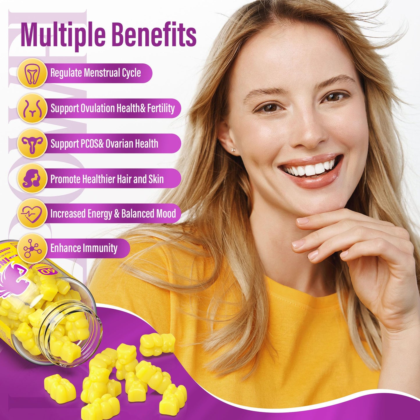 Lazpowfi sugar free inositol gummies showing 40 to 1 ratio supplement facts label.
