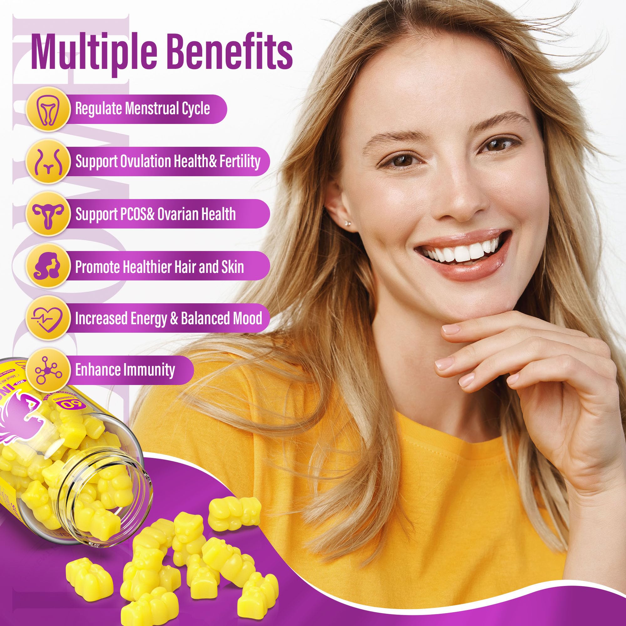 Lazpowfi sugar free inositol gummies showing 40 to 1 ratio supplement facts label.
