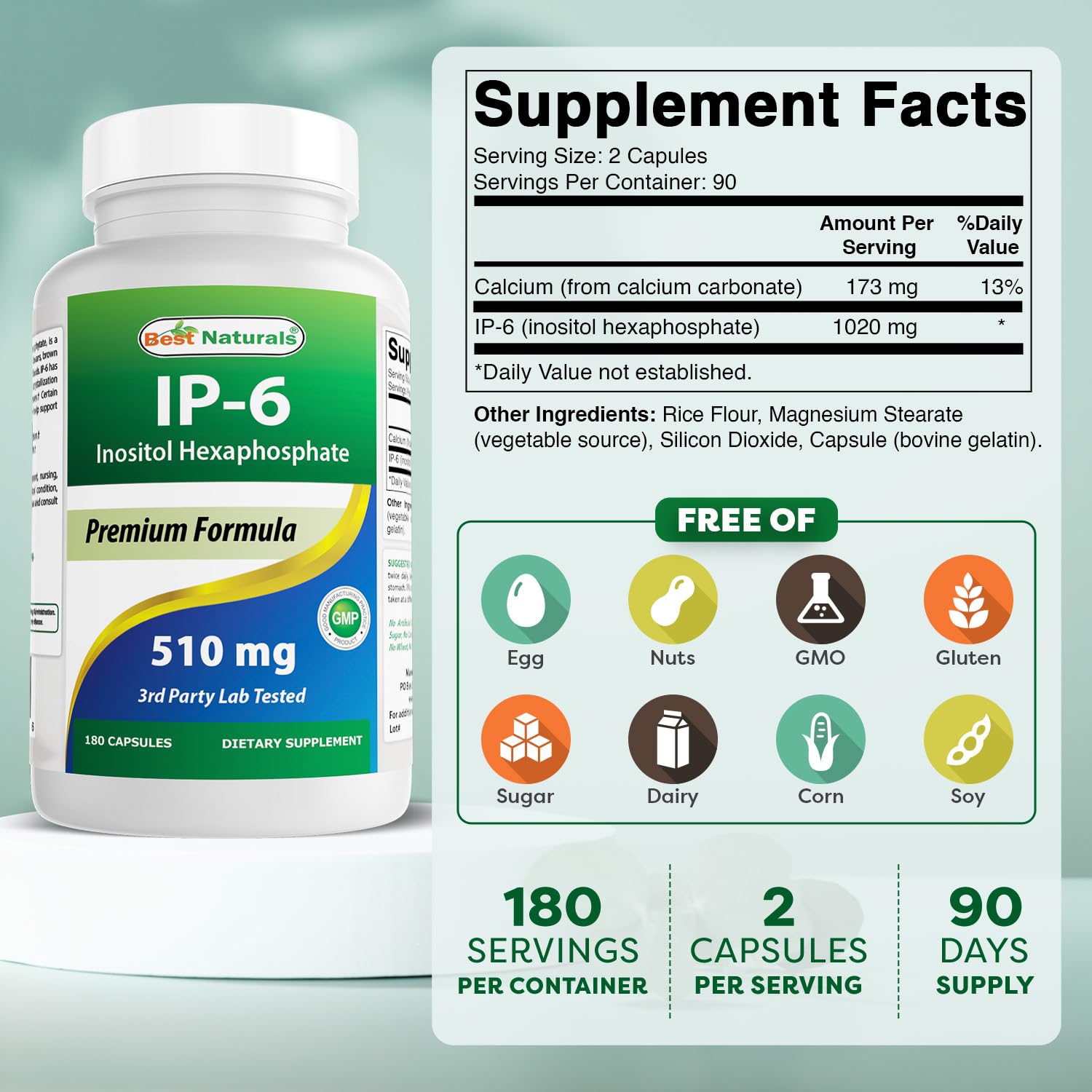 Best Naturals IP-6 supplement bottle label details