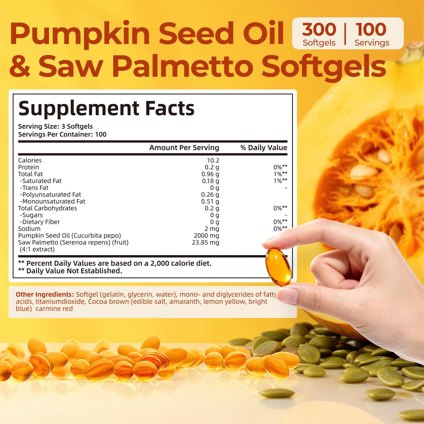 Cold pressed pumpkin seed oil and saw palmetto capsules