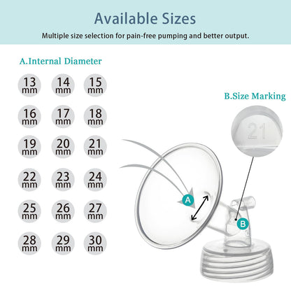 Close up of 16mm wide neck breast pump flange replacement