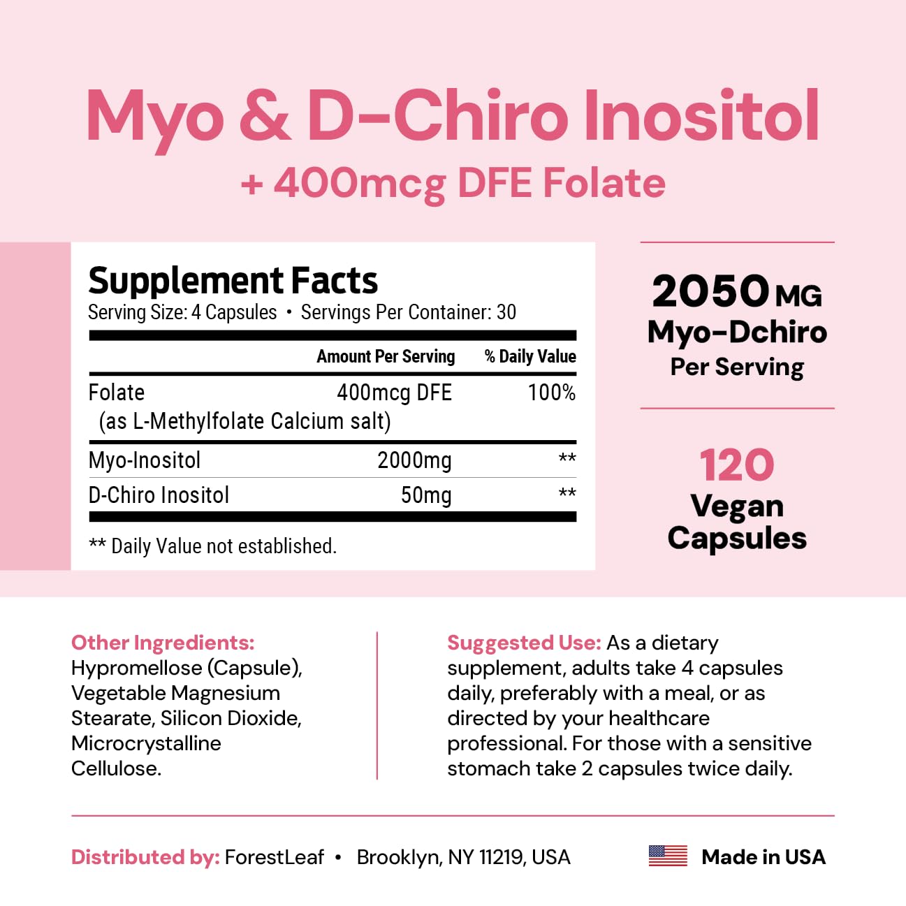 ForestLeaf Myo-Inositol 40 to 1 ratio supplement facts label