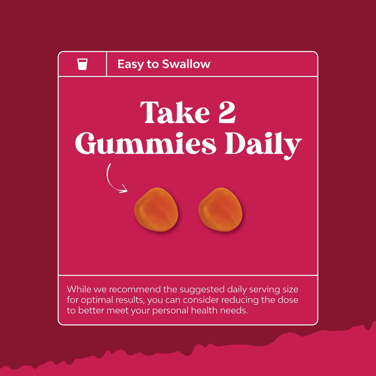 Top view of sixty peach flavored reproductive health gummies poured out.