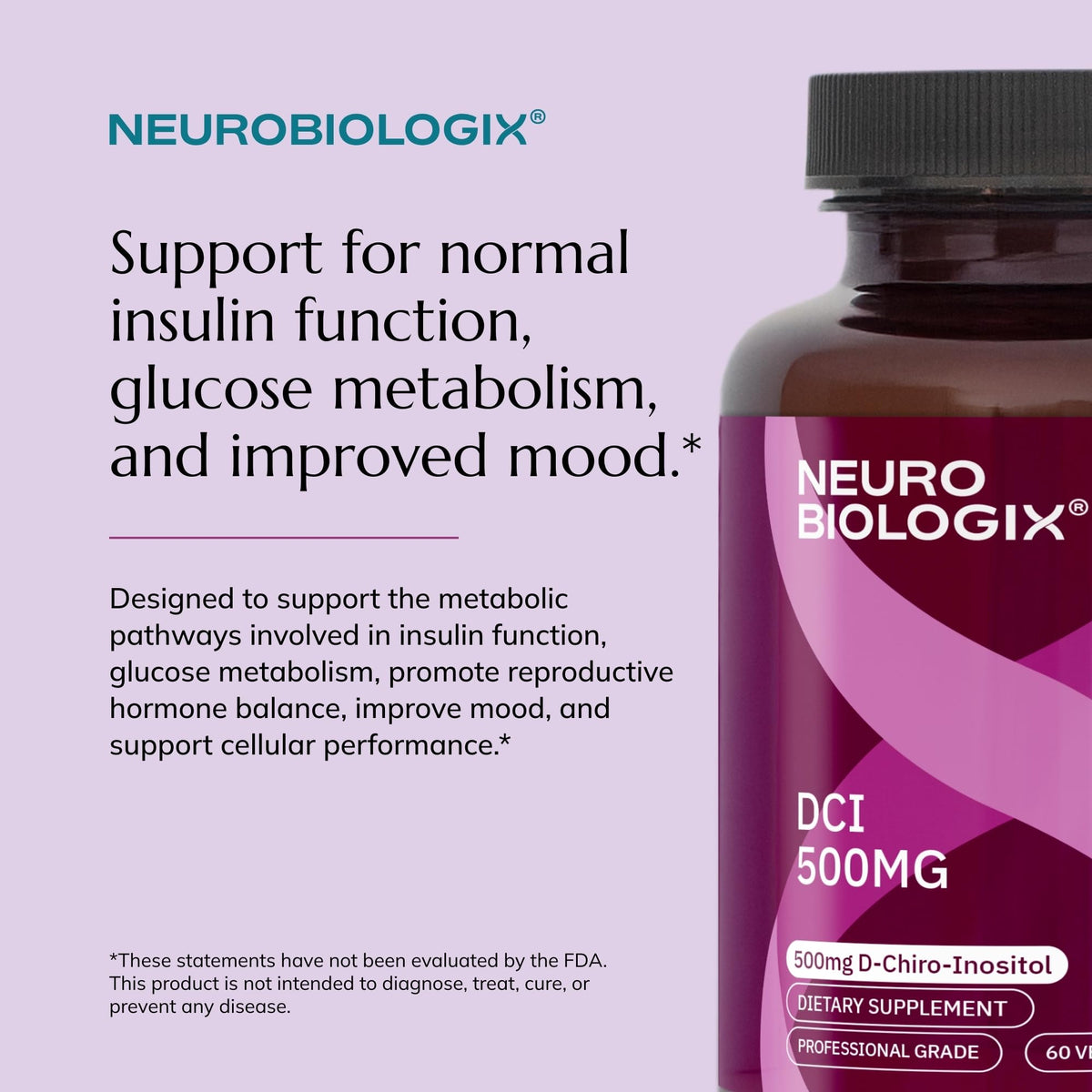Close up of Neurobiologix D-Chiro Inositol potency and branding