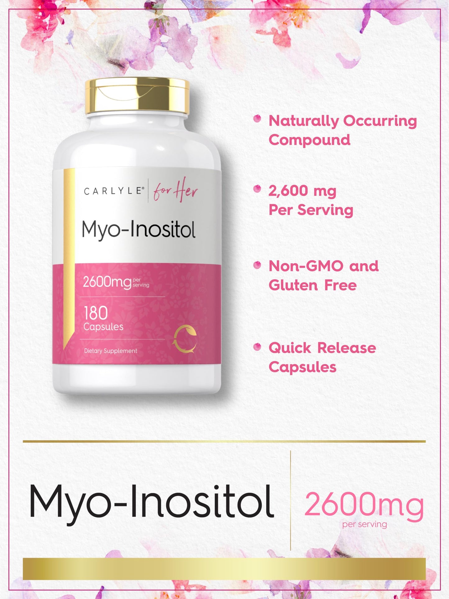 Authentic USA imported Carlyle Myo Inositol bottle on white background