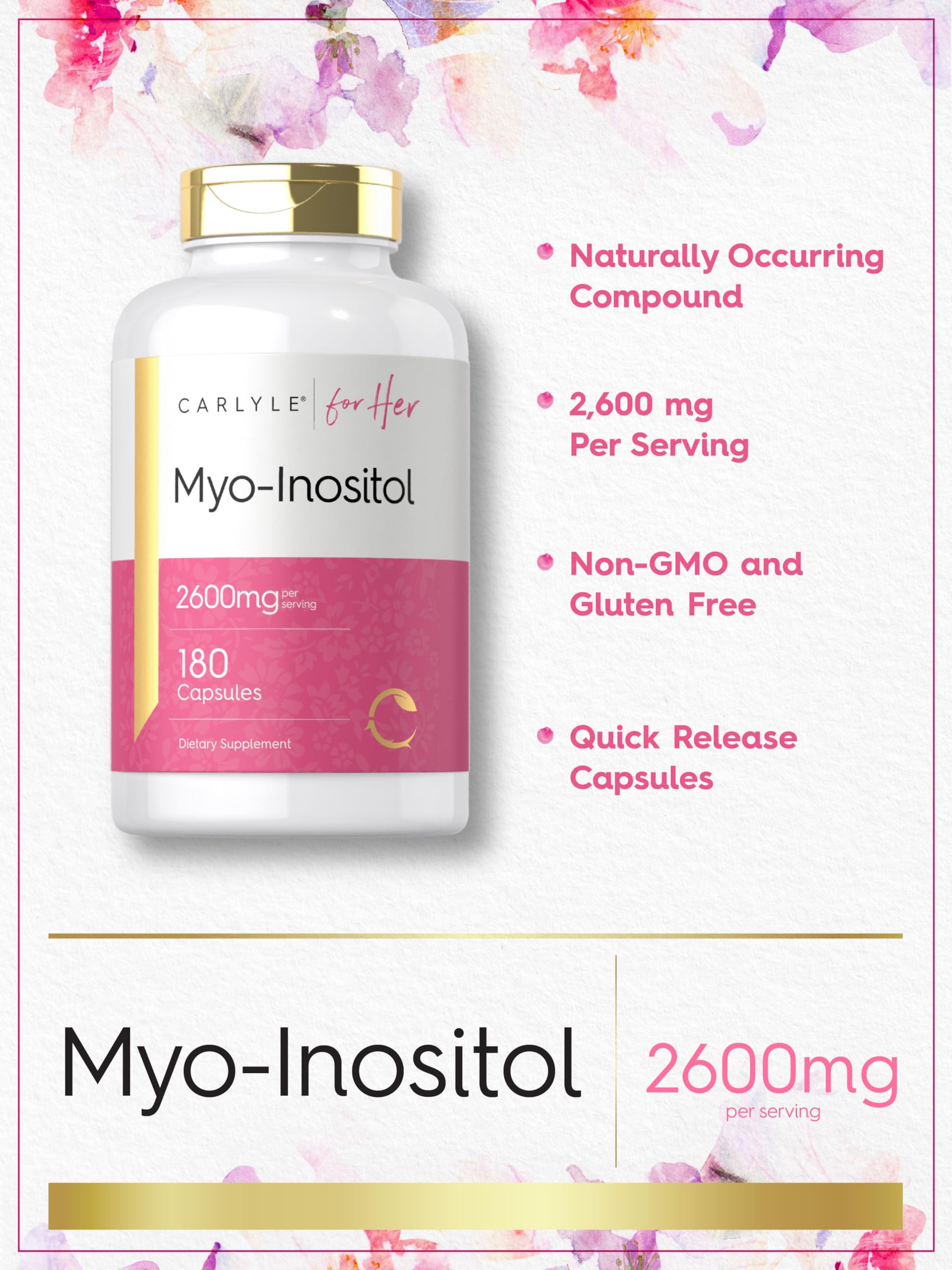 Authentic USA imported Carlyle Myo Inositol bottle on white background