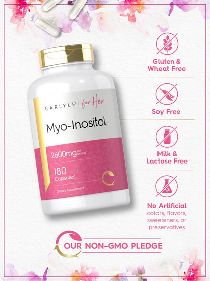 Close up of Carlyle Myo Inositol capsule count label