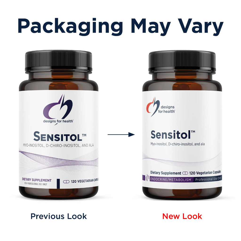 Side view of Designs For Health Sensitol bottle showing ingredients