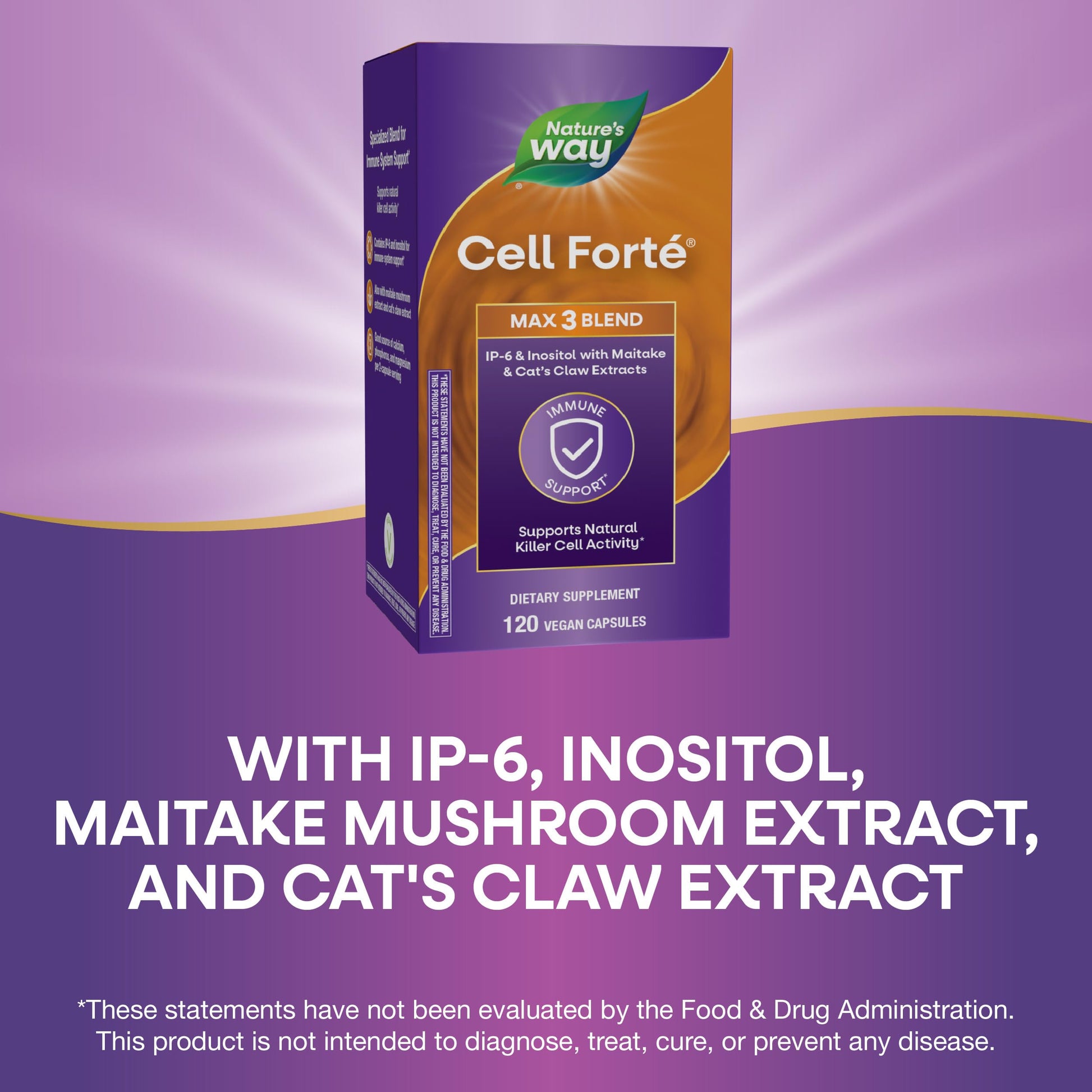 Side view of Natures Way Cell Forte Max3 120 count bottle