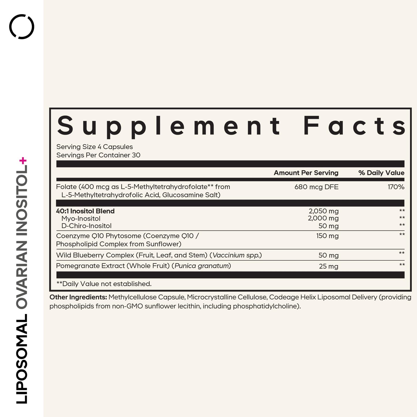 Codeage Liposomal Ovarian Inositol capsule nutritional label