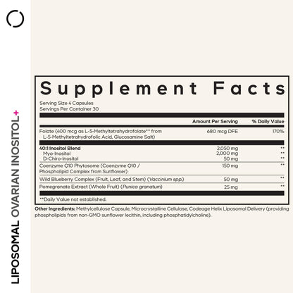 Codeage Liposomal Ovarian Inositol capsule nutritional label