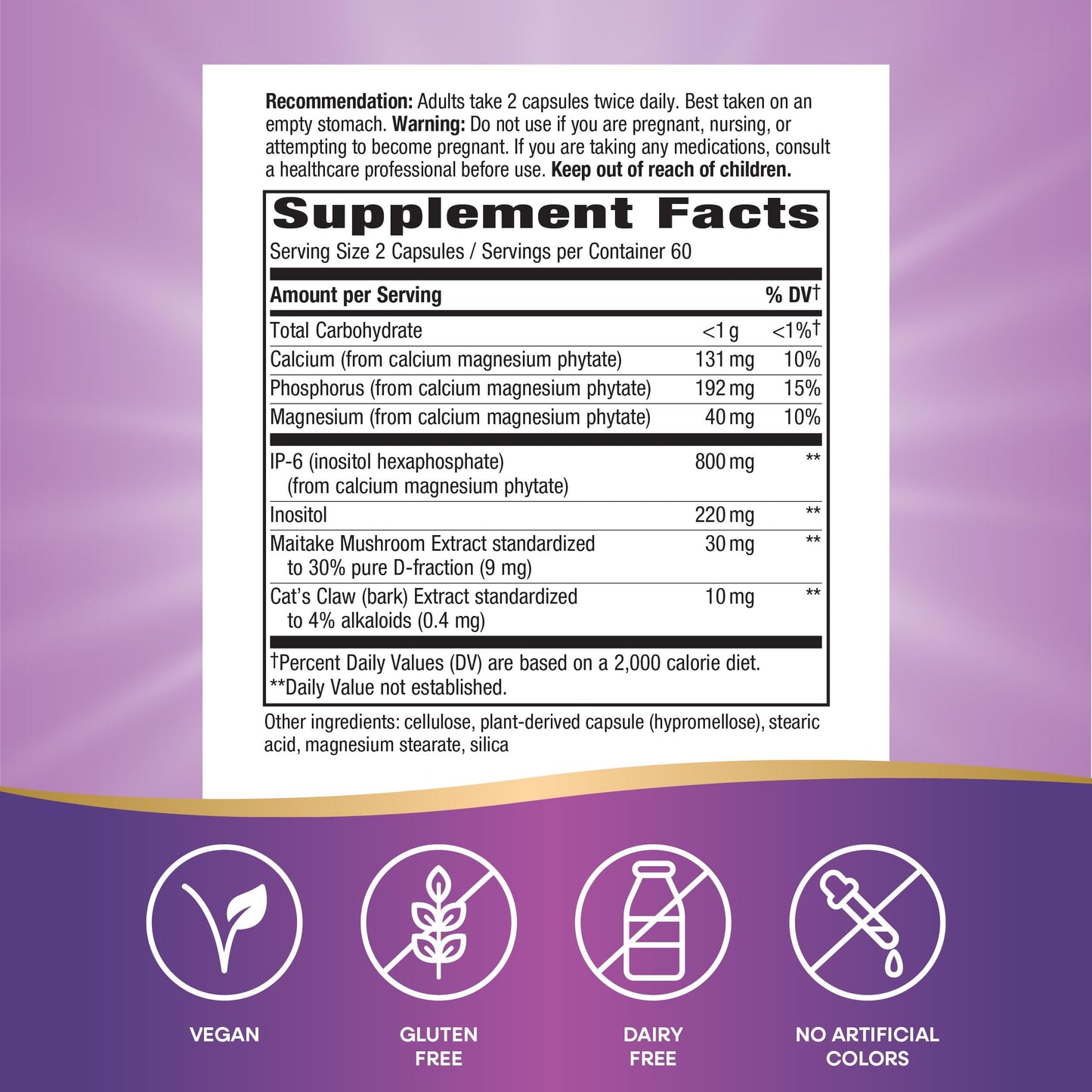 Close up of Natures Way Cell Forte Max3 ingredients label