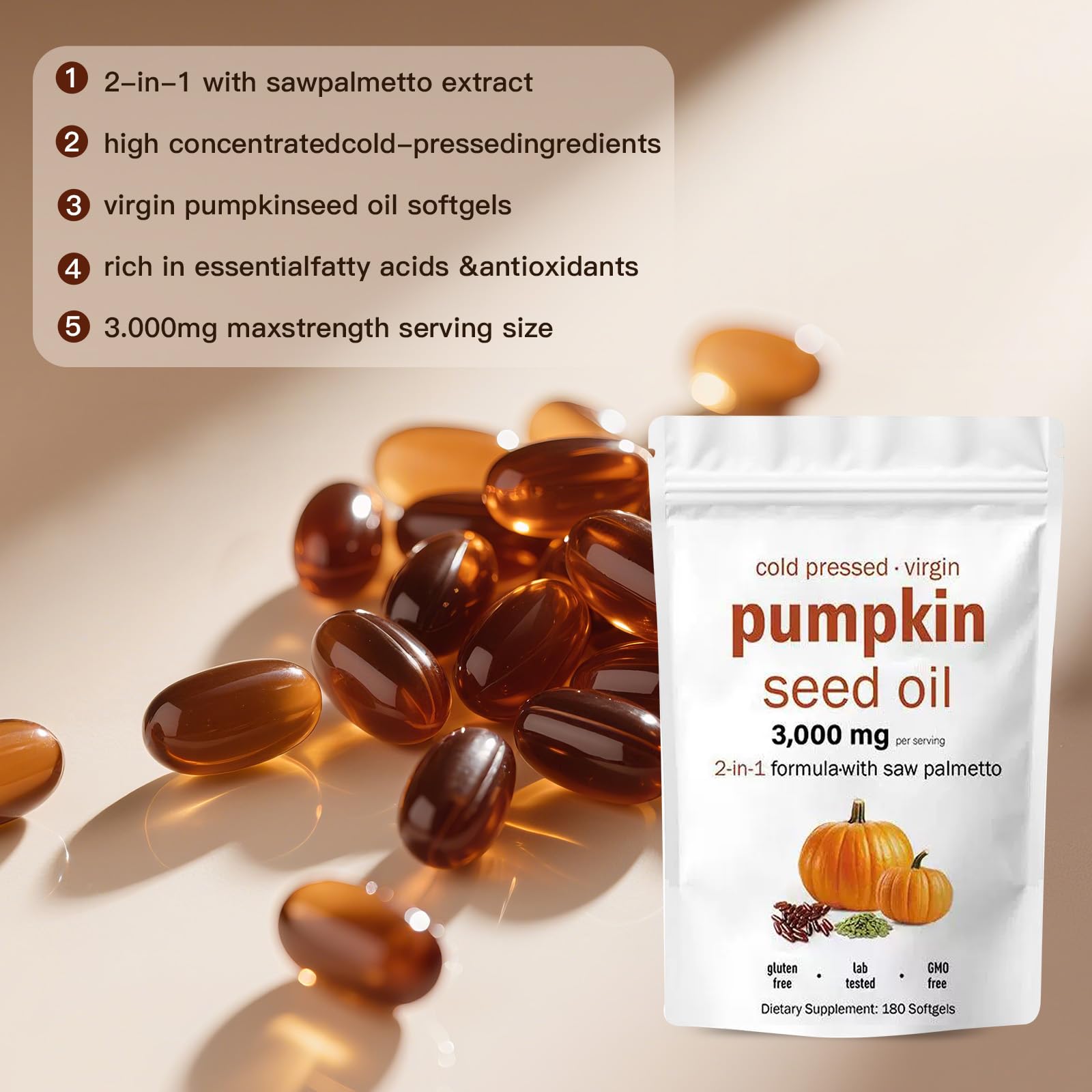 Nature Aurora 3000mg pumpkin seed oil softgels label detail